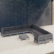 vidaXL 11-delige Loungeset met kussens grenenhout grijs