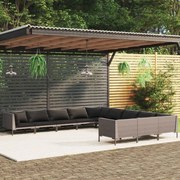 vidaXL 11-delige Loungeset met kussens poly rattan donkergrijs