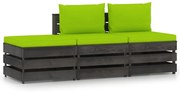 vidaXL 3-delige Loungeset met kussens grijs geïmpregneerd hout