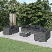 vidaXL 8-delige Loungeset met kussens poly rattan grijs