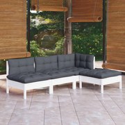 vidaXL 4-delige Loungeset met kussens grenenhout wit