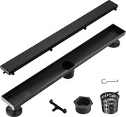 VEVOR Doucheafvoer 609 x 70 x 70 mm Vloerafvoer 42,5 L/min Afvoergoot RVS 304 Afvoer Doucheafvoer Verspringend met Tegelinzet Rechthoekige Douchevloerafvoer Elegante Afvoer met Haarzeef Zwart