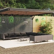 vidaXL 12-delige Loungeset met kussens poly rattan donkergrijs