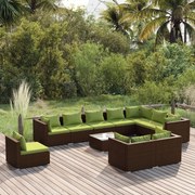 vidaXL 11-delige Loungeset met kussens poly rattan bruin