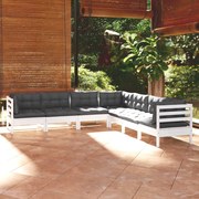 vidaXL 7-delige Loungeset met kussens massief grenenhout wit