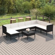 vidaXL 9-delige Loungeset met kussens poly rattan zwart