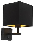 Wandlamp zwart met USB en vierkante zwarte kap - Combi 1