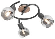 Plafondlamp zwart 44,5 cm met smoke glas en hout 3-lichts - Vidro Modern E14 rond Binnenverlichting Lamp