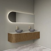 Gliss Design Alluro badmeubel ribbelfront met ronding links 160cm castle brown en wit marmer toppaneel