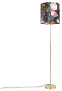 Vloerlamp goud/messing met velours kap bloemen 40/40 cm - Parte Klassiek / Antiek E27 cilinder / rond rond Binnenverlichting Lamp