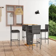 vidaXL 5-delige Tuinbarset met kussens poly rattan grijs