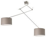 Hanglamp staal met kap 35 cm taupe verstelbaar 2-lichts - Blitz Modern E27 rond Binnenverlichting Lamp