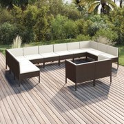 vidaXL 12-delige Loungeset met kussens poly rattan bruin