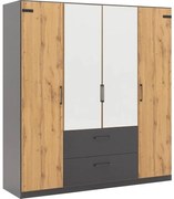 Goossens Basic Kledingkast Bastion, 181 cm breed, 197 cm hoog, 2x draai en 2x spiegeldeur en 2x lade in kleur van romp midden