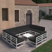 vidaXL 10-delige Loungeset met kussens massief grenenhout wit