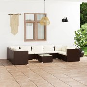 vidaXL 10-delige Loungeset met kussens poly rattan bruin