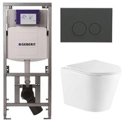 QeramiQ Dely Toiletset - 36.3x51.7cm - diepspoel - rimless - Geberit UP320 Burda inbouwreservoir - softclose toiletzitting - bedieningsplaat mat antraciet - ronde knoppen - wit mat SW1000766/0701131/SW1102376/SW1026254