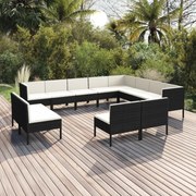 vidaXL 12-delige Loungeset met kussens poly rattan zwart