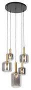 Hanglamp zwart met goud met smoke glas 5-lichts - Zuzanna Modern E27 rond Binnenverlichting Lamp