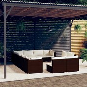 vidaXL 12-delige Loungeset met kussens poly rattan bruin