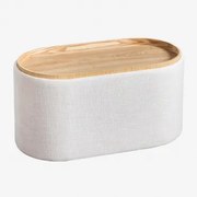 Ovale Salontafel 75x40 Cm Met Tray En Beklede Opbergruimte Berkeleni Linnen Beige – Crème - Sklum