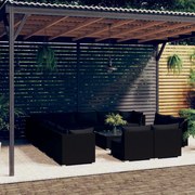 vidaXL 14-delige Loungeset met kussens poly rattan zwart