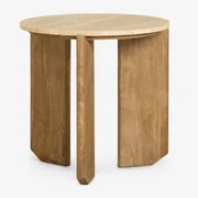 Lavinia Ronde Bijzettafel Ø50 Cm In Natuursteen En Mangohout Travertine & Natuurlijk Hout & Ø50 Cm - Sklum