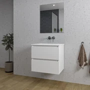 Adema Chaci Badkamermeubelset - 60x46x57cm - 1 keramische wasbak wit - zonder kraangaten - 2 lades - rechthoekige spiegel - mat wit SW1212762/SW773925/SW724610