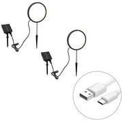 Buitenlamp Set van 2 prikspots zwart 50cm incl. LED oplaadbaar en solar IP65 - Adalind Modern IP65 Buitenverlichting rond