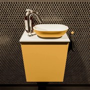 Mondiaz Fowy toiletmeubel 40cm ocher met gele waskom rechts en kraangat