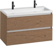 Saqu Gaia voorgemonteerd badmeubel met aluminium greeplijst incl. mat witte wastafel 100x51,5cm wild eiken