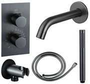 Fortifura Calvi Badkraan set - uitloop - 22cm inkortbaar - metalen slang - staafhanddouche - inbouwdeel - wandhouder - geborsteld gunmetal PVD SW766536/SW706207/SW721170/SW1122514/SW766537