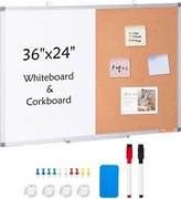 VEVOR 36" x 24" Whiteboard &amp; Kurkbord Combo met Aluminium Frame – 2-in-1 Magnetisch Droog Uitwisbaar Bulletin Board voor Wandmontage – Ideaal voor School, Thuis, Kantoor