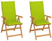 vidaXL Tuinstoelen 2 st met heldergroene kussens massief teakhout