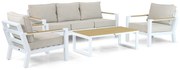 Stoel en Bank Loungeset 5 personen Aluminium/Polywood (teakfinish) Wit Lifestyle Garden Furniture Bilbao