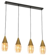 Eettafel / Eetkamer Moderne hanglamp goud met amber glas 4-lichts - Drop Modern E27 Binnenverlichting Lamp