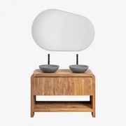 Vacry Houten Badkamermeubelset Acacia Bruin & 2 X Ronde Grijze Cement Ø40 Cm Tarsis & Ovaal Led En Anticondens 120x80 Cm Riben & 2 X - Sklum