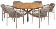 4 Seasons Outdoor Allora tuinset latte met Prado tafel met teak blad Ø 160 cm Tuinset   beige weerbestendig