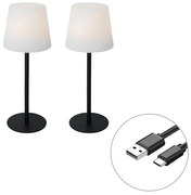 Buitenlamp met dimmer LED Set van 2 tafellamp met dimmeren zwart oplaadbaar 40 cm IP54 - Jude Modern IP54 Buitenverlichting rond Lamp