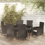 vidaXL 7-delige Tuinset met kussens poly rattan zwart