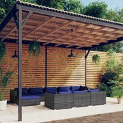 vidaXL 10-delige Loungeset met kussens poly rattan grijs