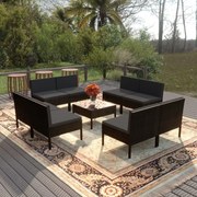 vidaXL 9-delige Loungeset met kussens poly rattan zwart