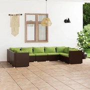 vidaXL 9-delige Loungeset met kussens poly rattan bruin