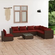 vidaXL 8-delige Loungeset met kussens poly rattan bruin