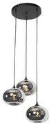 Smart hanglamp zwart met smoke glas incl. 3 Wifi P45 - Busa