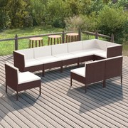 vidaXL 9-delige Loungeset met kussens poly rattan bruin