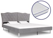 vidaXL Bed met traagschuim matras stof lichtgrijs 160x200 cm