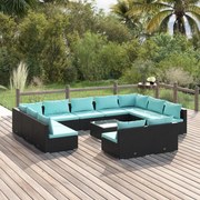 vidaXL 12-delige Loungeset met kussens poly rattan zwart