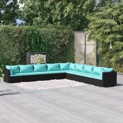 vidaXL 9-delige Loungeset met kussens poly rattan zwart