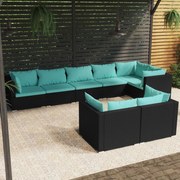 vidaXL 8-delige Loungeset met kussens poly rattan zwart